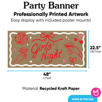 large party banner detail on brown kraft paper