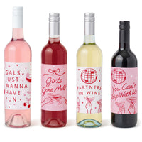 Drinks with the Girls wine bottle labels applied