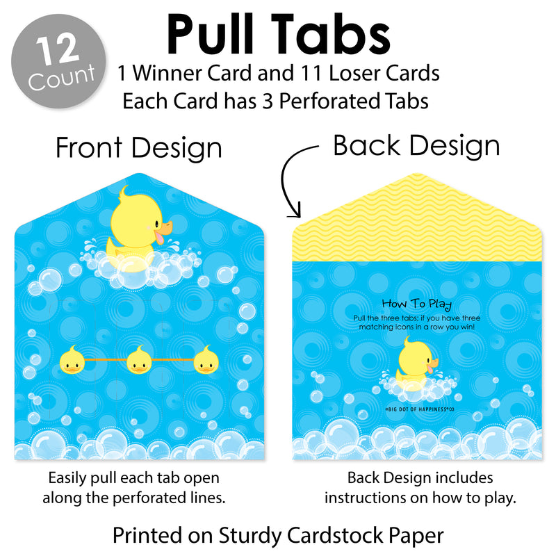 Ducky Duck - Baby Shower or Birthday Party Game Pickle Cards - Pull Tabs 3-in-a-Row - Set of 12