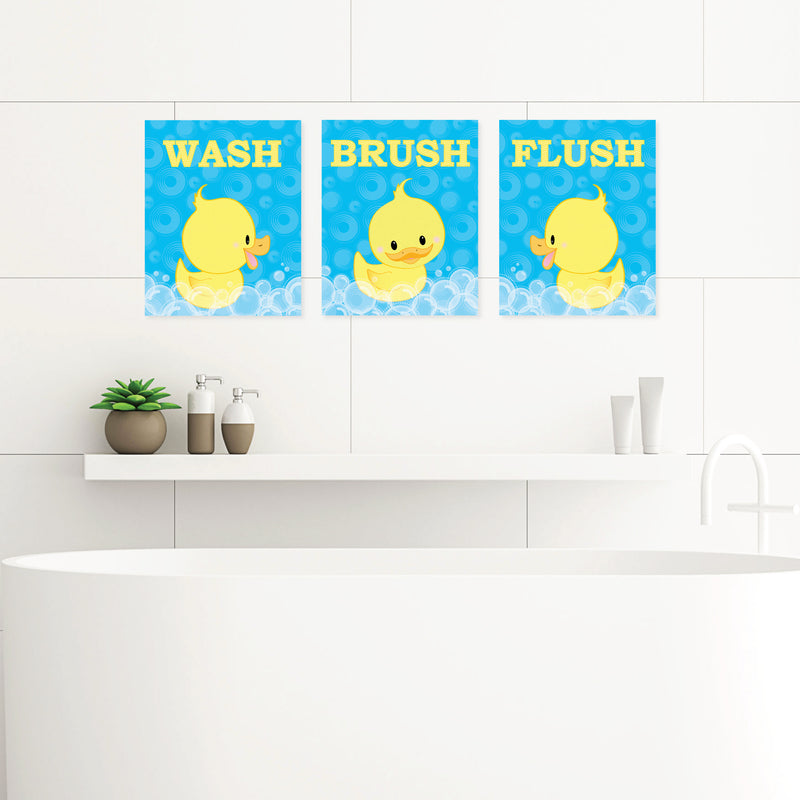Ducky Duck - Unframed Wash, Brush, Flush - Bathroom Wall Art - 8 x 10 inches - Set of 3 Prints