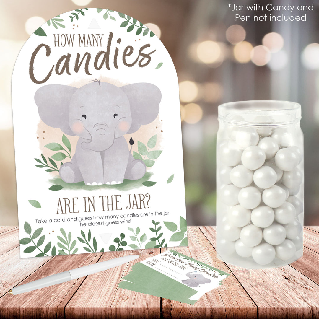 elephant Babyshower game on a wooden surface
