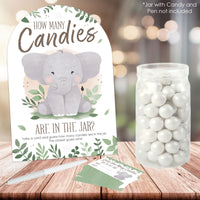 elephant Babyshower game on a wooden surface
