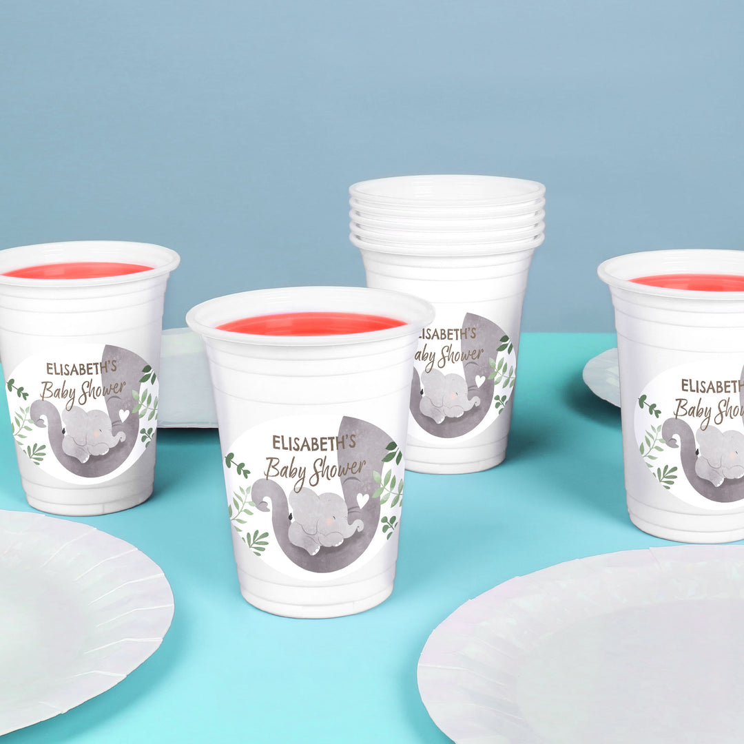 Custom Text Party Cups - Elephant - 16 Ct