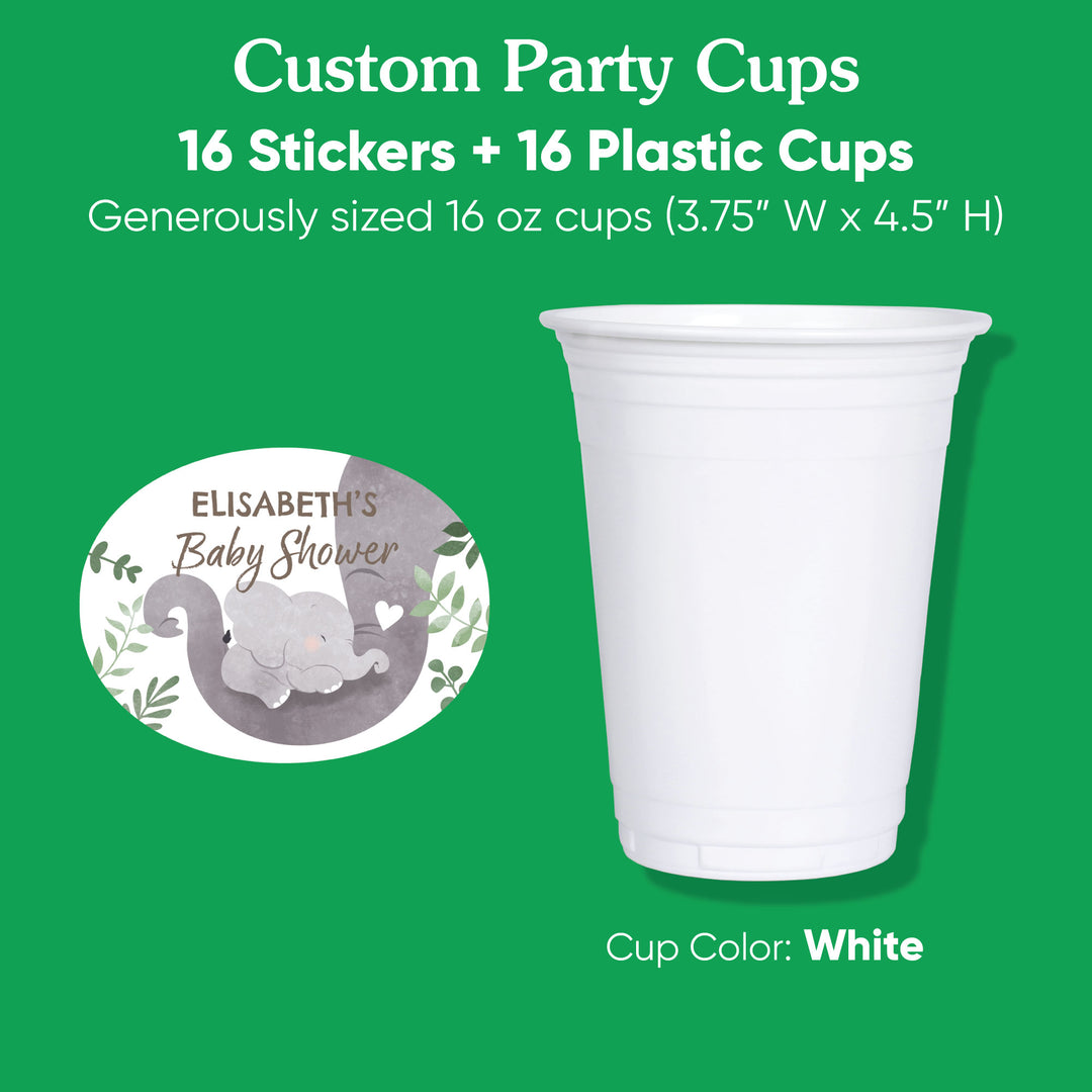Custom Text Party Cups - Elephant - 16 Ct