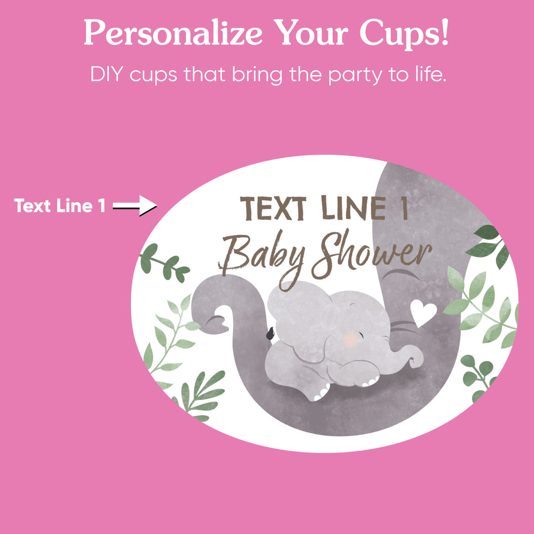 Custom Text Party Cups - Elephant - 16 Ct