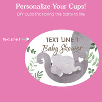 Custom Text Party Cups - Elephant - 16 Ct