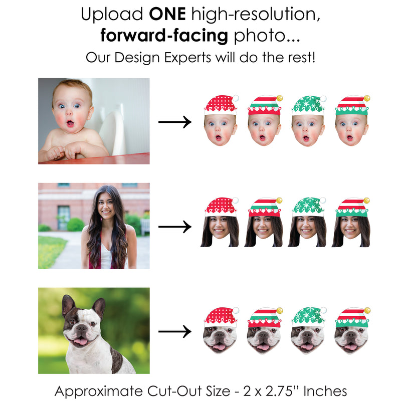 Custom Photo Elf Squad - Kids Elf Christmas and Birthday Party DIY Shaped Fun Face Cut-Outs - 24 Count