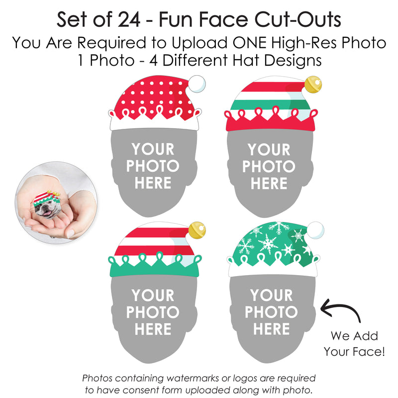 Custom Photo Elf Squad - Kids Elf Christmas and Birthday Party DIY Shaped Fun Face Cut-Outs - 24 Count