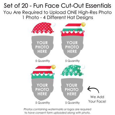Custom Photo Elf Squad - Fun Face Decorations DIY Kids Elf Christmas and Birthday Party Essentials - Set of 20