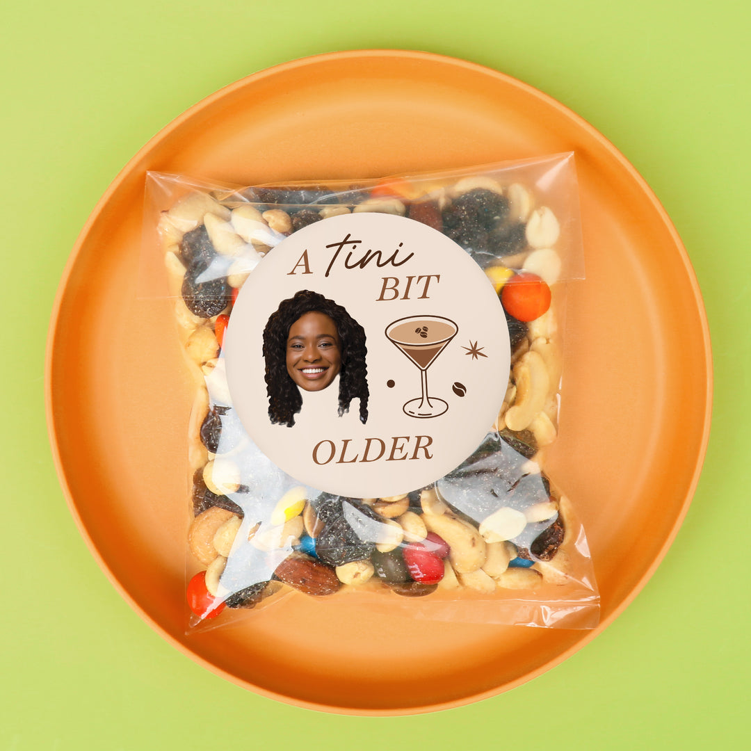 Custom Face Stickers & Clear Cookie Bags - A Tini Bit Older Espresso