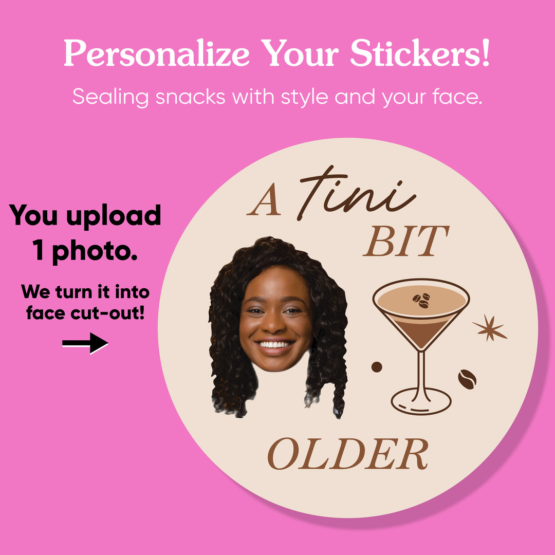 Custom Face Stickers & Clear Cookie Bags - A Tini Bit Older Espresso