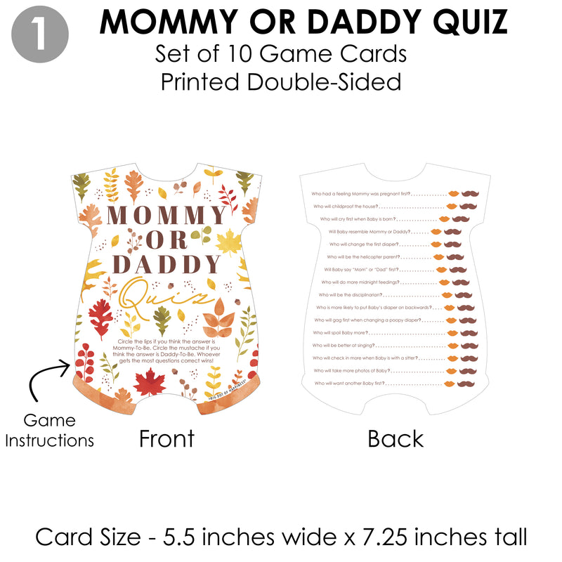 Fall Foliage Baby - 4 Autumn Leaves Baby Shower Games - 10 Cards Each - Who Knows Mommy Best, Mommy or Daddy Quiz, What’s in Your Purse and Oh Baby - Gamerific Bundle