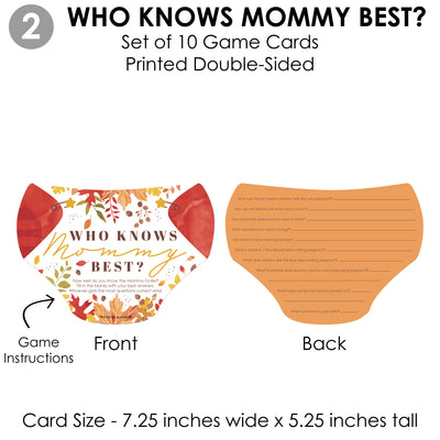 Fall Foliage Baby - 4 Autumn Leaves Baby Shower Games - 10 Cards Each - Who Knows Mommy Best, Mommy or Daddy Quiz, What’s in Your Purse and Oh Baby - Gamerific Bundle