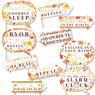 Funny Fall Foliage Baby - Autumn Leaves Baby Shower Photo Booth Props Kit - 10 Piece