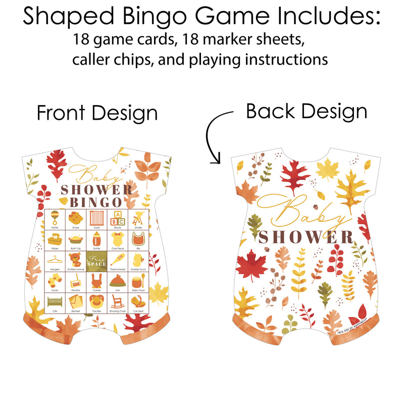 Fall Foliage Baby - Picture Bingo Cards and Markers - Autumn Leaves Baby Shower Shaped Bingo Game - Set of 18