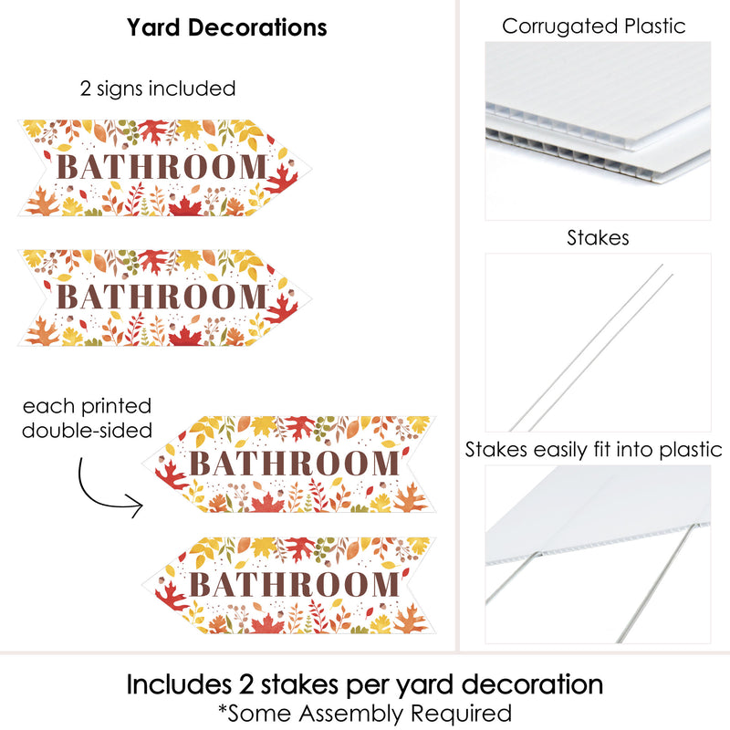 Fall Foliage Wedding Bathroom Signs - Autumn Leaves Wedding Sign Arrow - Double Sided Directional Yard Signs - Set of 2