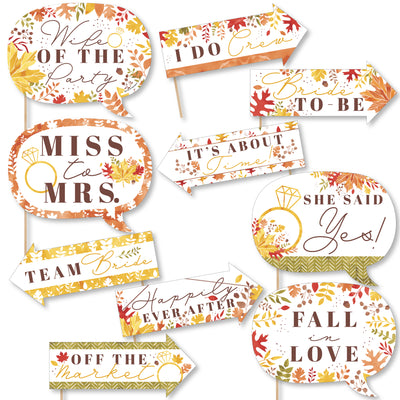 Funny Fall Foliage Bride - Autumn Leaves Bridal Shower and Wedding Party Photo Booth Props Kit - 10 Piece