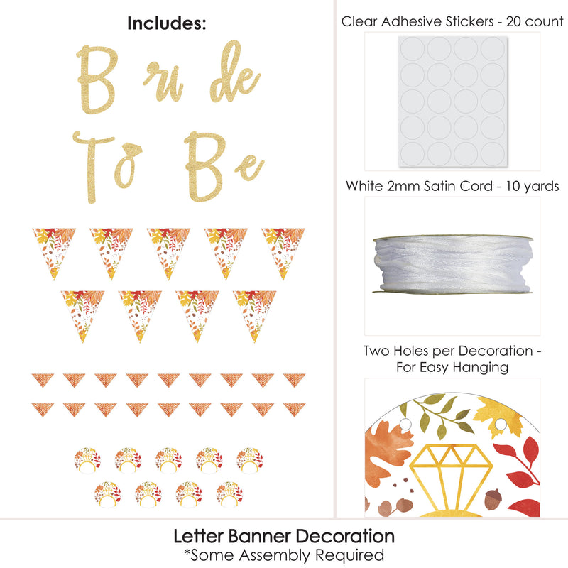 Fall Foliage Bride - Autumn Leaves Bridal Shower and Wedding Party Letter Banner Decoration - 36 Banner Cutouts and No-Mess Real Gold Glitter Bride to Be Banner Letters