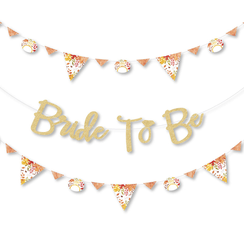 Fall Foliage Bride - Autumn Leaves Bridal Shower and Wedding Party Letter Banner Decoration - 36 Banner Cutouts and No-Mess Real Gold Glitter Bride to Be Banner Letters