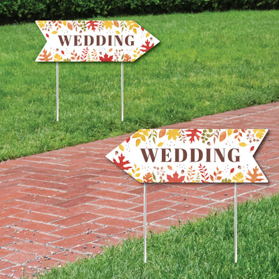Fall Foliage Wedding Signs - Autumn Leaves Wedding Sign Arrow - Double Sided Directional Yard Signs - Set of 2