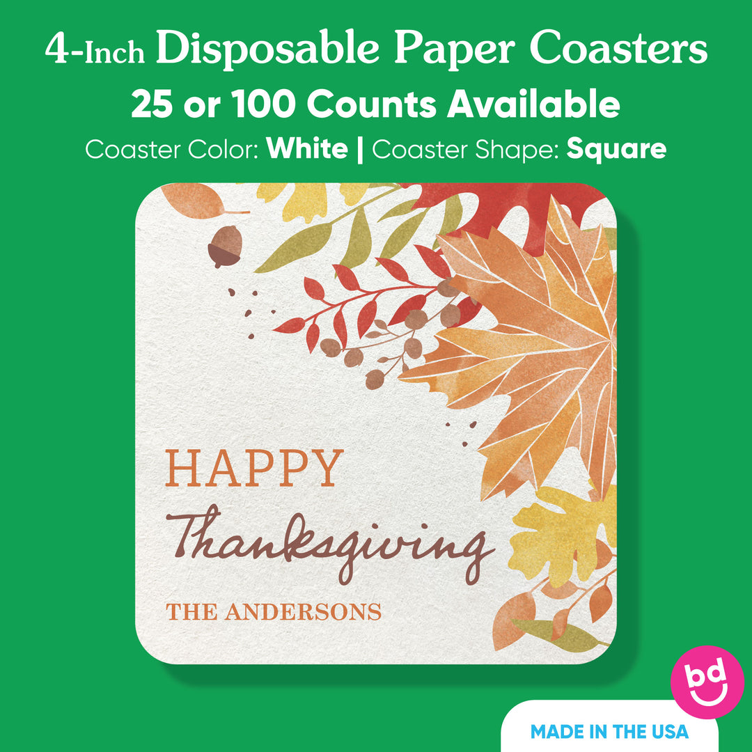Custom Text Drink Coasters - Fall Foliage - 25 Ct
