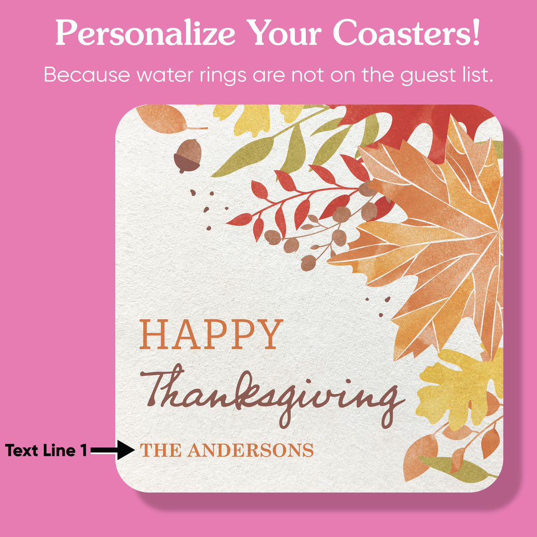 Custom Text Drink Coasters - Fall Foliage - 25 Ct