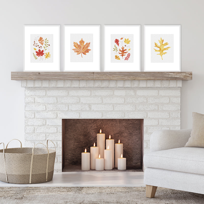 Fall Foliage - Unframed Autumn Leaves Linen Paper Wall Art - Set of 4 - Artisms - 8 x 10 inches