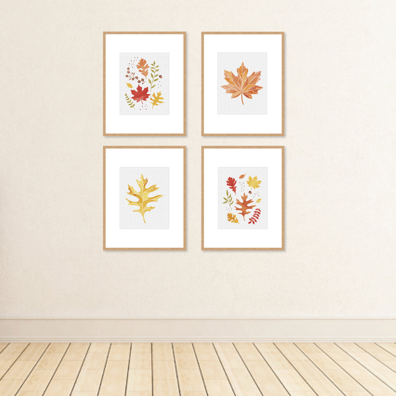 Fall Foliage - Unframed Autumn Leaves Linen Paper Wall Art - Set of 4 - Artisms - 8 x 10 inches