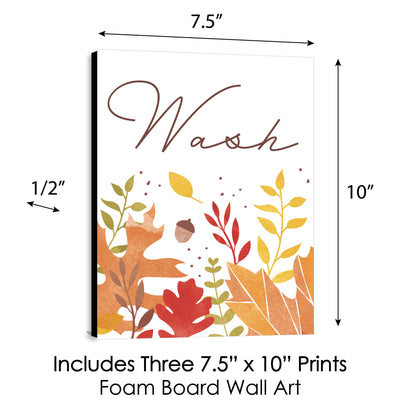 Fall Foliage - Autumn Leaves Kids Bathroom Rules Wall Art - 7.5 x 10 inches - Set of 3 Signs - Wash, Brush, Flush