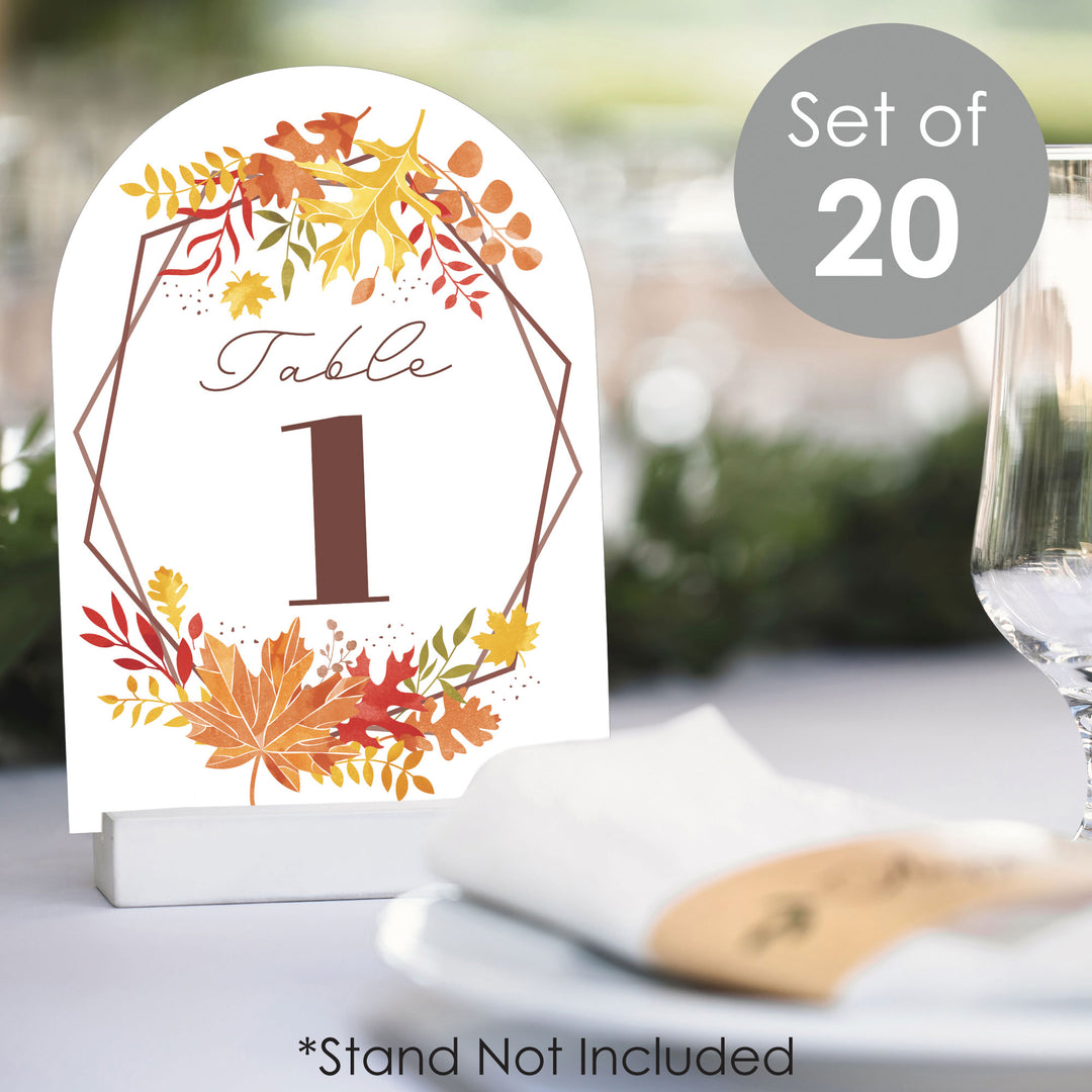 Fall Foliage Bride - Autumn Leaves Bridal Shower and Wedding Party Double-Sided 5 x 7 inches Cards - Table Numbers - 1-20