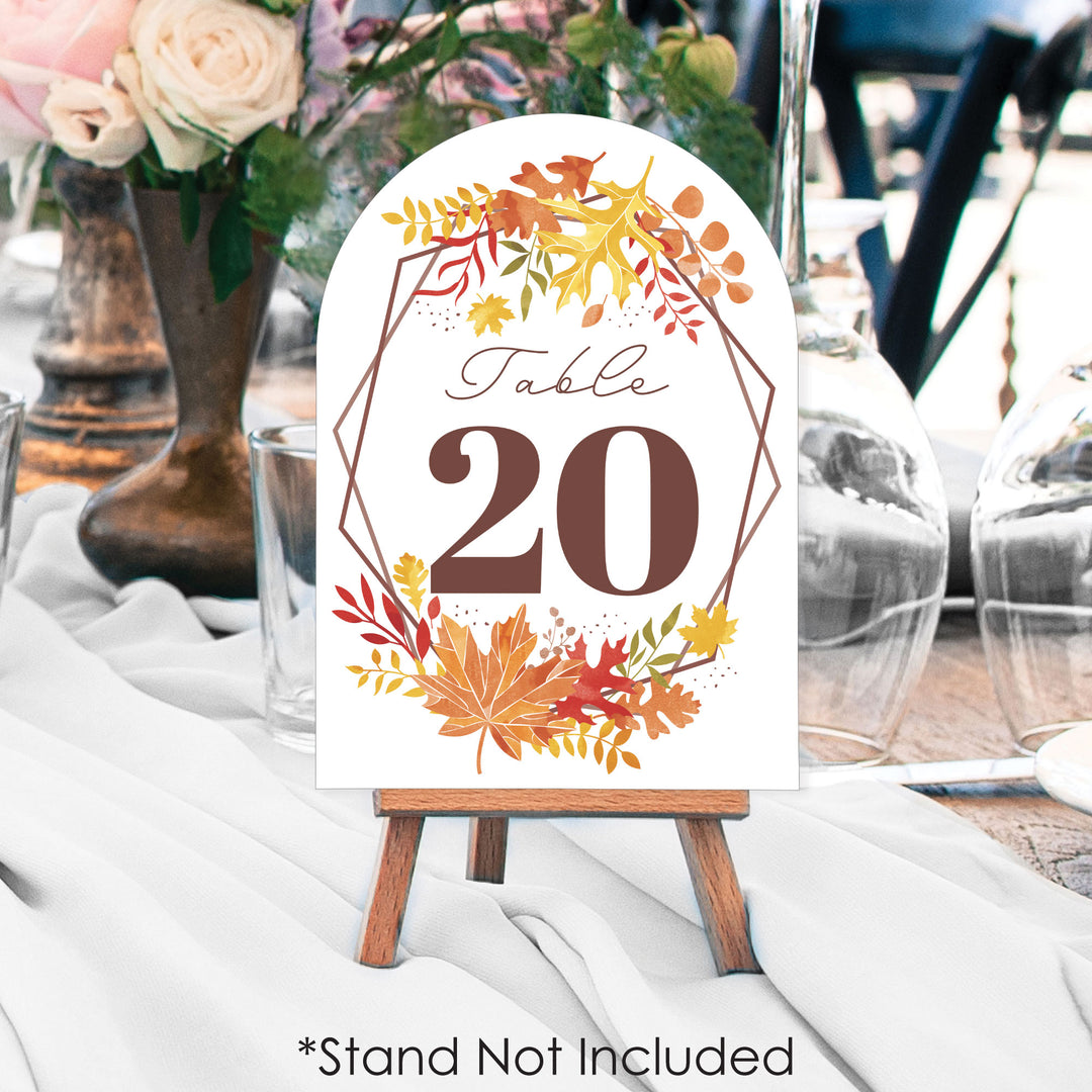 Fall Foliage Bride - Autumn Leaves Bridal Shower and Wedding Party Double-Sided 5 x 7 inches Cards - Table Numbers - 1-20