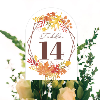 Fall Foliage Bride - Autumn Leaves Bridal Shower and Wedding Party Double-Sided 5 x 7 inches Cards - Table Numbers - 1-20