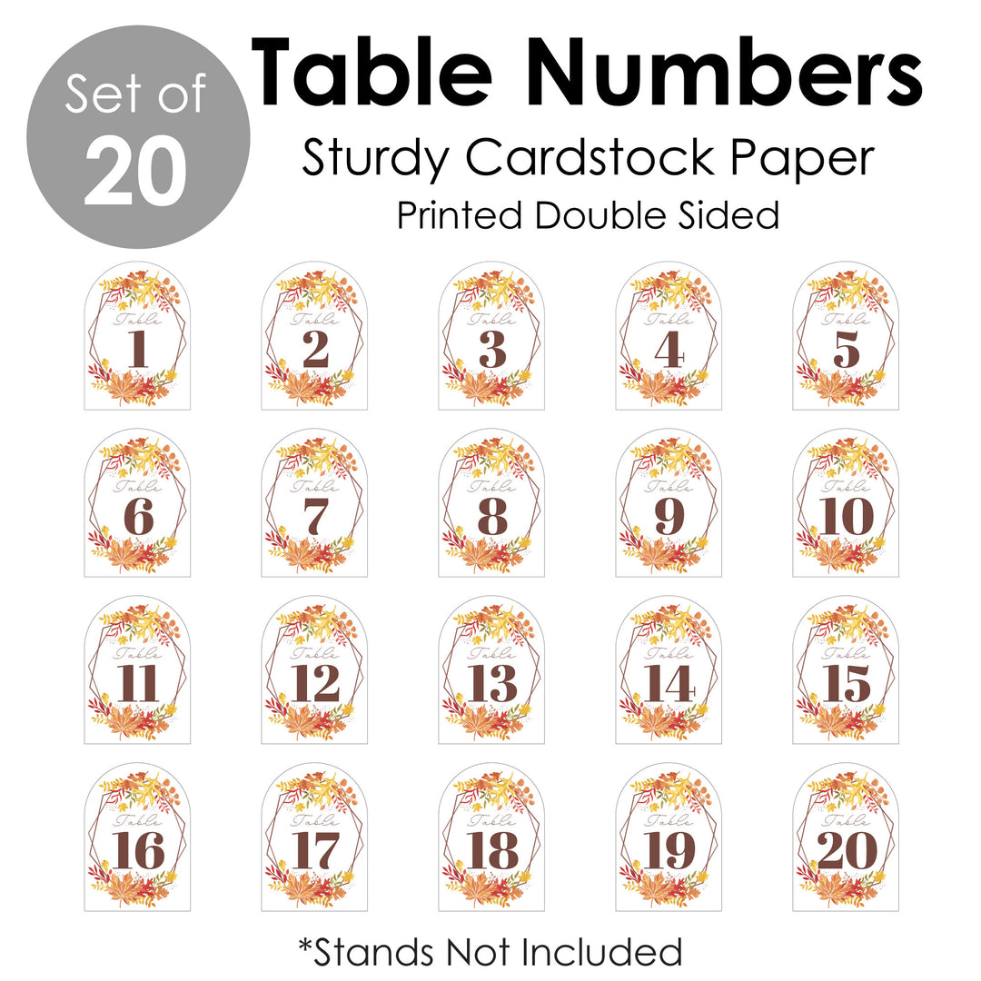 Fall Foliage Bride - Autumn Leaves Bridal Shower and Wedding Party Double-Sided 5 x 7 inches Cards - Table Numbers - 1-20
