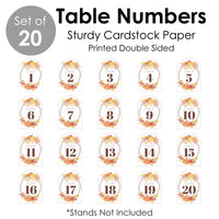 Fall Foliage Bride - Autumn Leaves Bridal Shower and Wedding Party Double-Sided 5 x 7 inches Cards - Table Numbers - 1-20