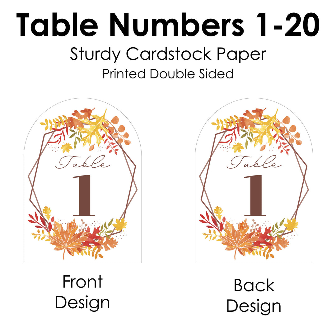 Fall Foliage Bride - Autumn Leaves Bridal Shower and Wedding Party Double-Sided 5 x 7 inches Cards - Table Numbers - 1-20