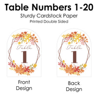 Fall Foliage Bride - Autumn Leaves Bridal Shower and Wedding Party Double-Sided 5 x 7 inches Cards - Table Numbers - 1-20