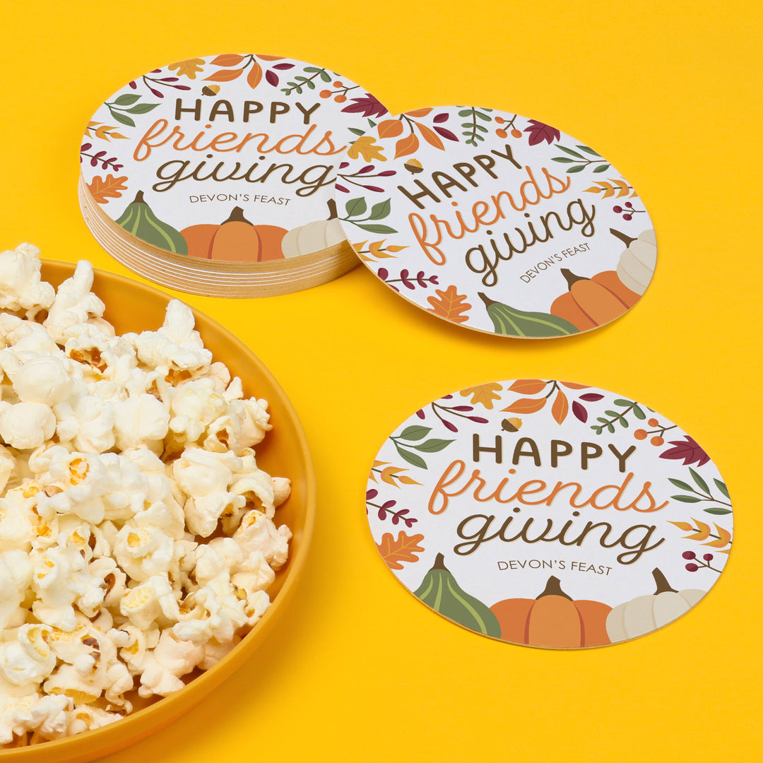 Custom Text Drink Coasters - Fall Friends Thanksgiving - 25 Ct