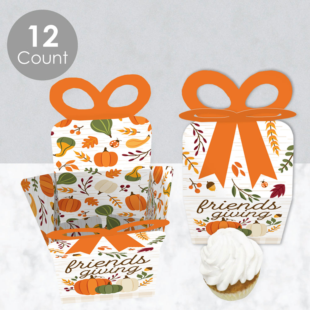 Fall Friends Thanksgiving - Square Favor Gift Boxes - Friendsgiving Party Bow Boxes - Set of 12