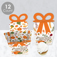 Fall Friends Thanksgiving - Square Favor Gift Boxes - Friendsgiving Party Bow Boxes - Set of 12