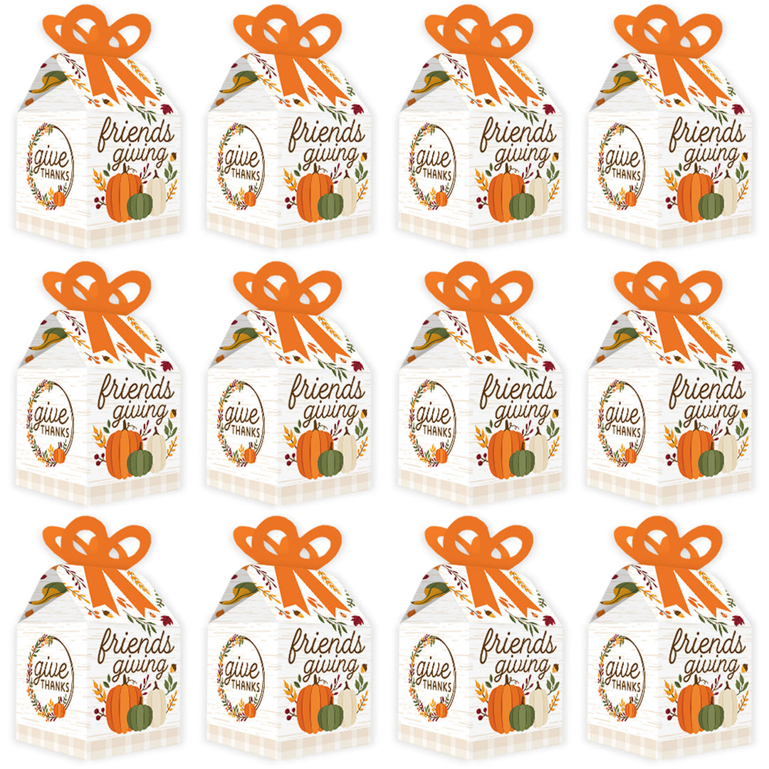 Fall Friends Thanksgiving - Square Favor Gift Boxes - Friendsgiving Party Bow Boxes - Set of 12