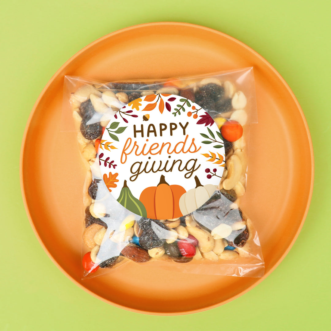 Fall Friends Thanksgiving Stickers & Clear Cookie Bags - 25 Ct