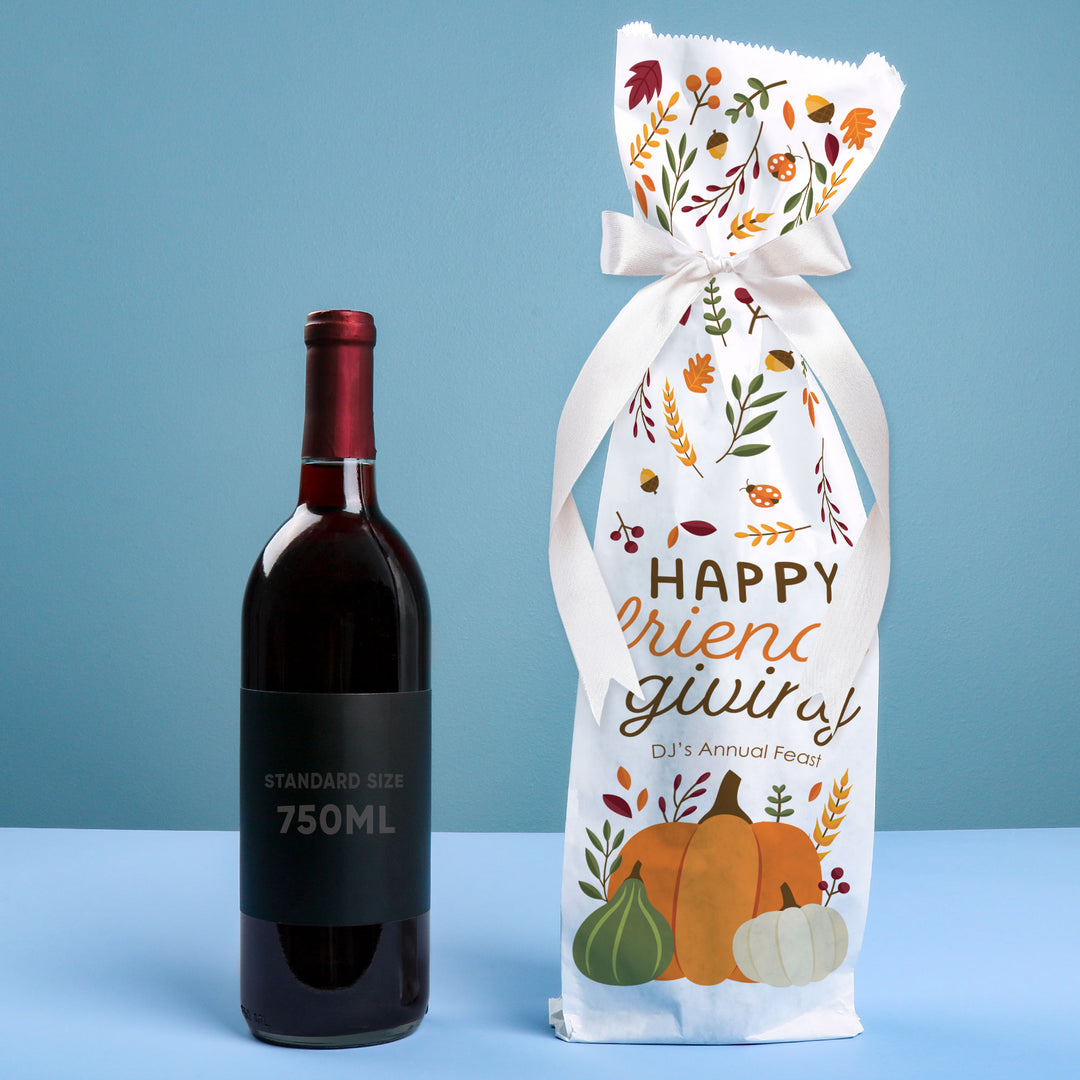 Custom Text Wine Bags - Fall Friends Thanksgiving