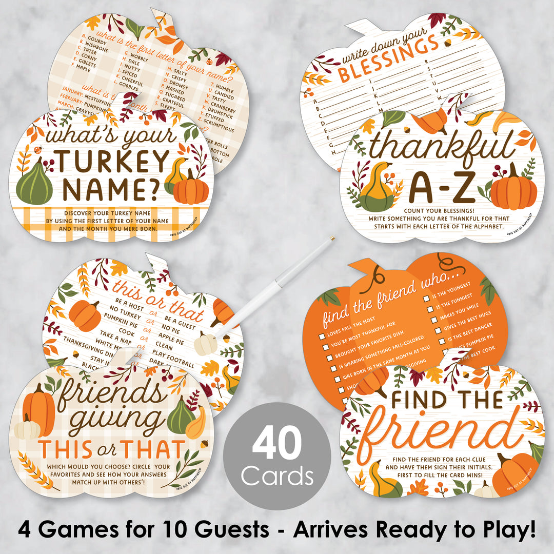 Fall Friends Thanksgiving - 4 Friendsgiving Party Games - 10 Cards Each - Gamerific Bundle