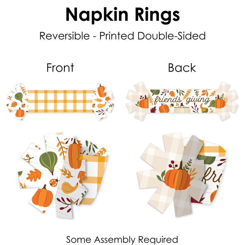 Fall Friends Thanksgiving - Friendsgiving Party Paper Napkin Holder - Napkin Rings - Set of 24