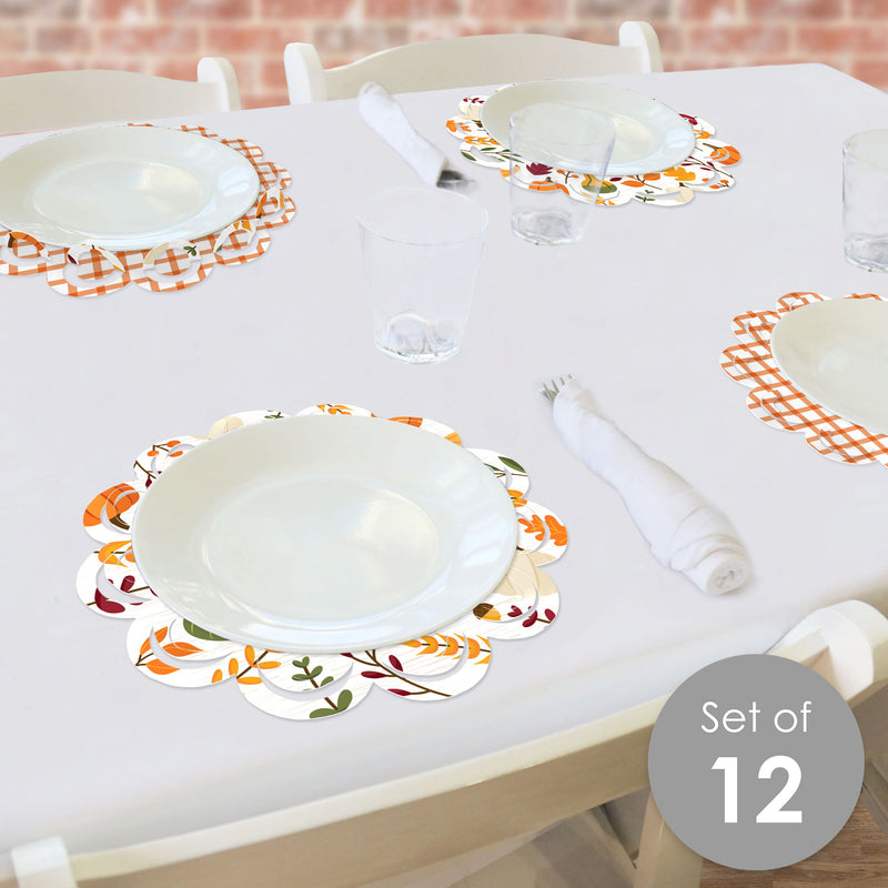 Fall Friends Thanksgiving - Friendsgiving Party Round Table Decorations - Paper Chargers - Place Setting For 12