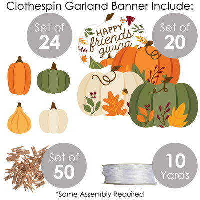 Fall Friends Thanksgiving - Friendsgiving Party DIY Decorations - Clothespin Garland Banner - 44 Pieces