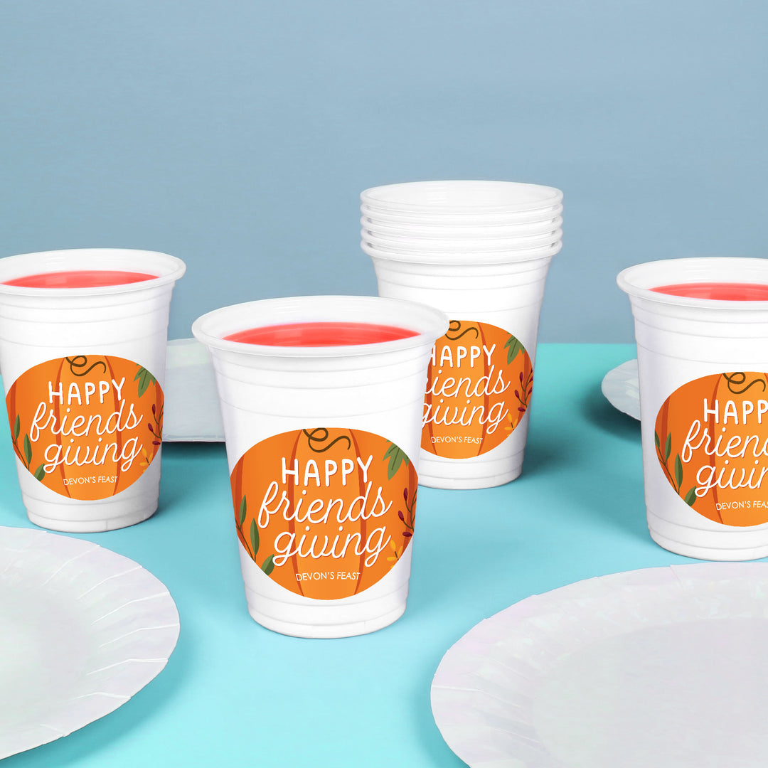 Custom Text Party Cups - Fall Friends Thanksgiving - 16 Ct