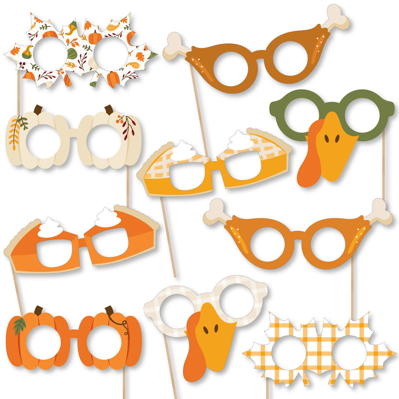 Fall Friends Thanksgiving Glasses - Paper Card Stock Friendsgiving Party Photo Booth Props Kit - 10 Count