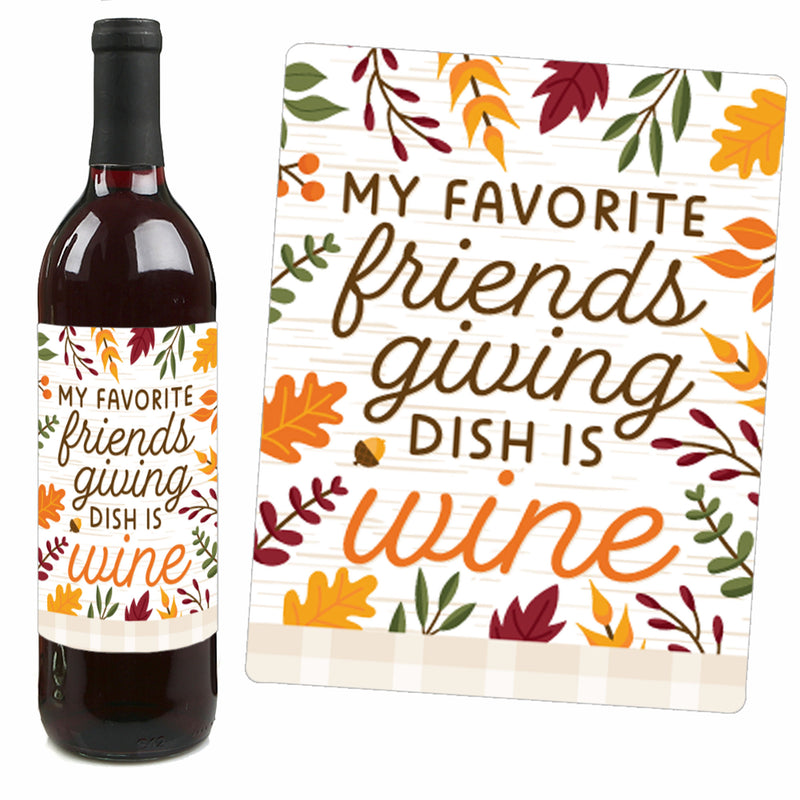 Fall Friends Thanksgiving - Friendsgiving Party Decorations for Women and Men - Wine Bottle Label Stickers - Set of 4
