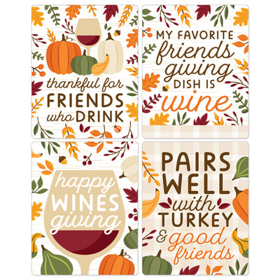 Fall Friends Thanksgiving - Friendsgiving Party Decorations for Women and Men - Wine Bottle Label Stickers - Set of 4